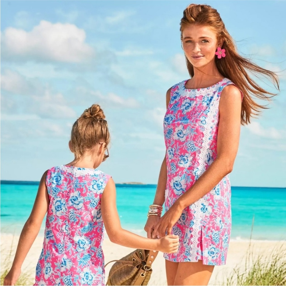 LILLY PULITZER GINGE SHIFT ROMPER - ROXIE PINK WAVE N SEA
